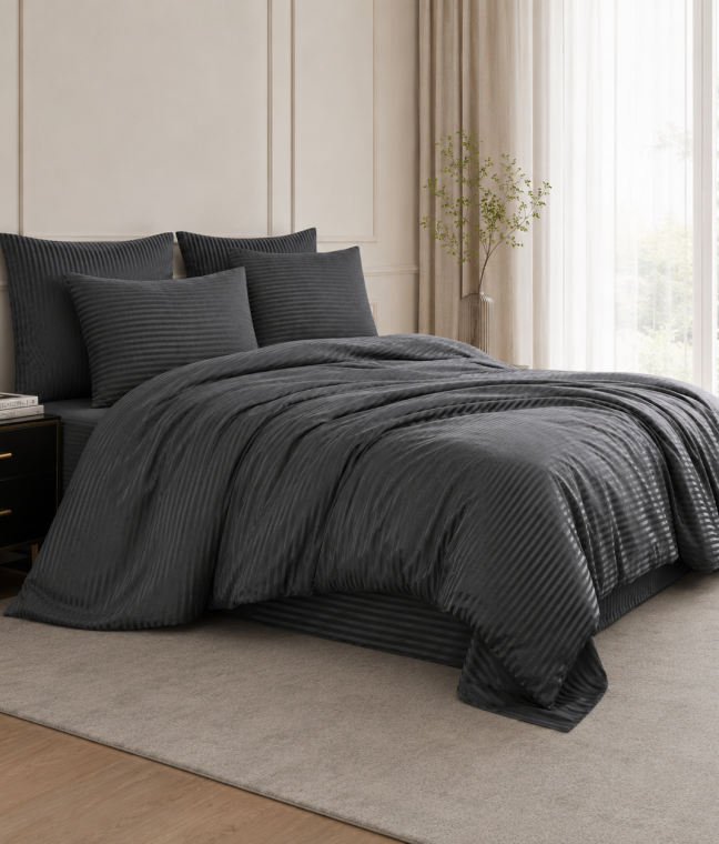 Постельное бельё Евро страйп-сатин графит LoveYouHome, Фото 2 из 5