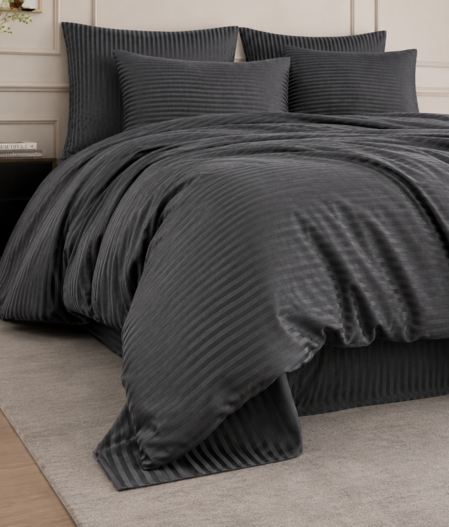 Постельное бельё Евро страйп-сатин графит LoveYouHome, Фото 4 из 5