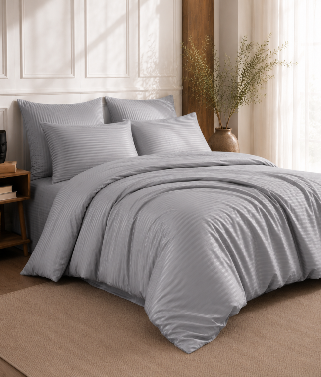 Постельное бельё Евро страйп-сатин серый LoveYouHome, Фото 3 из 5