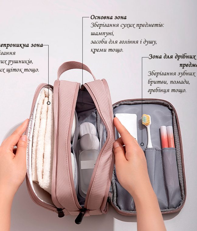 Органайзер-косметичка дорожній 25х11х14 см Сірий LoveYouHome, Фото 4 з 10