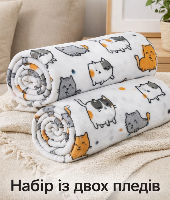 Набор из двух лёгких флисовых пледов Весёлые котики 150x200 см Love You