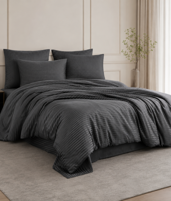 Постельное бельё Евро страйп-сатин графит LoveYouHome, Фото 5 из 5